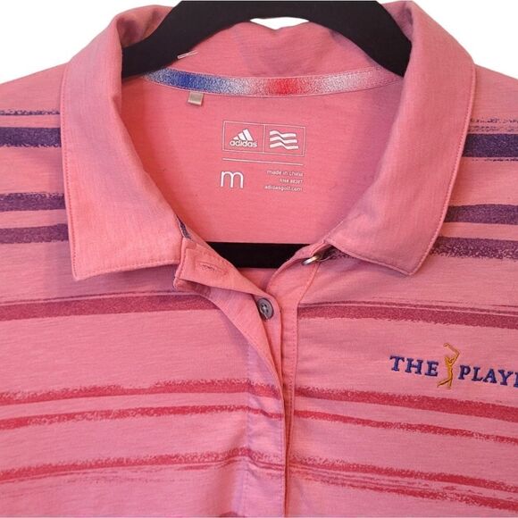 Adidas Light Pink Striped The Players Golf Polo Shirt - Picture 3 of 6